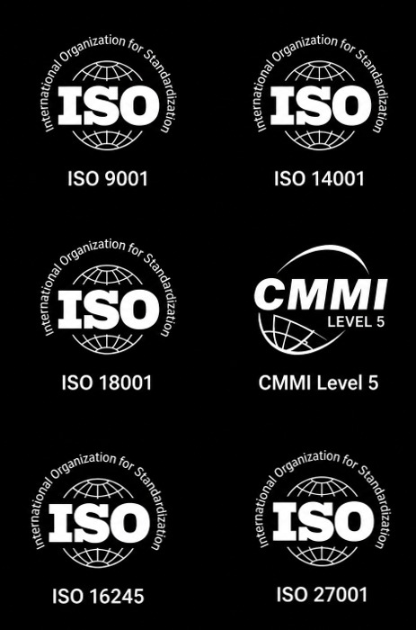 SAGAR Certifications - ISO 9001, 14001, 27001, 18001, 16245, CMMI Level 5